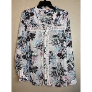 Torrid Top Womens 2 2X floral Chiffon Clip Dot Ruffle Pleated Cottagecore EUC